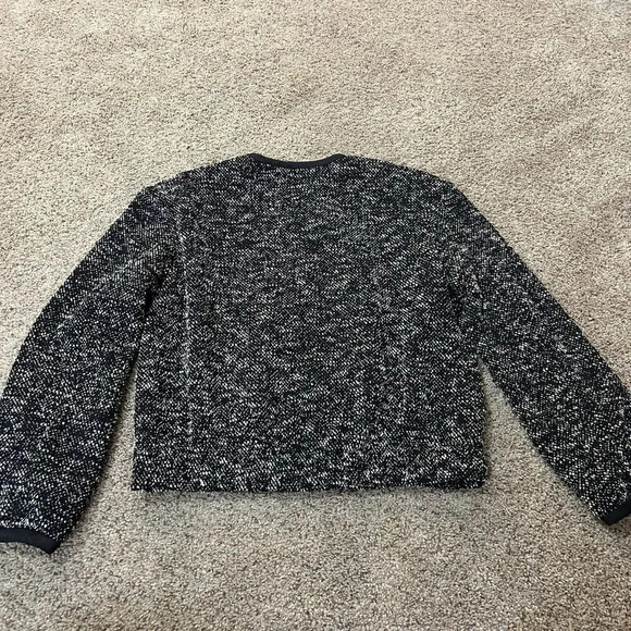 Ann Taylor Club Monaco Boucle Jacket Coat Leather Tweed Zipper Elastic Waist‎ M - Picture 4 of 13